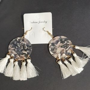 White tassel dangle earrings